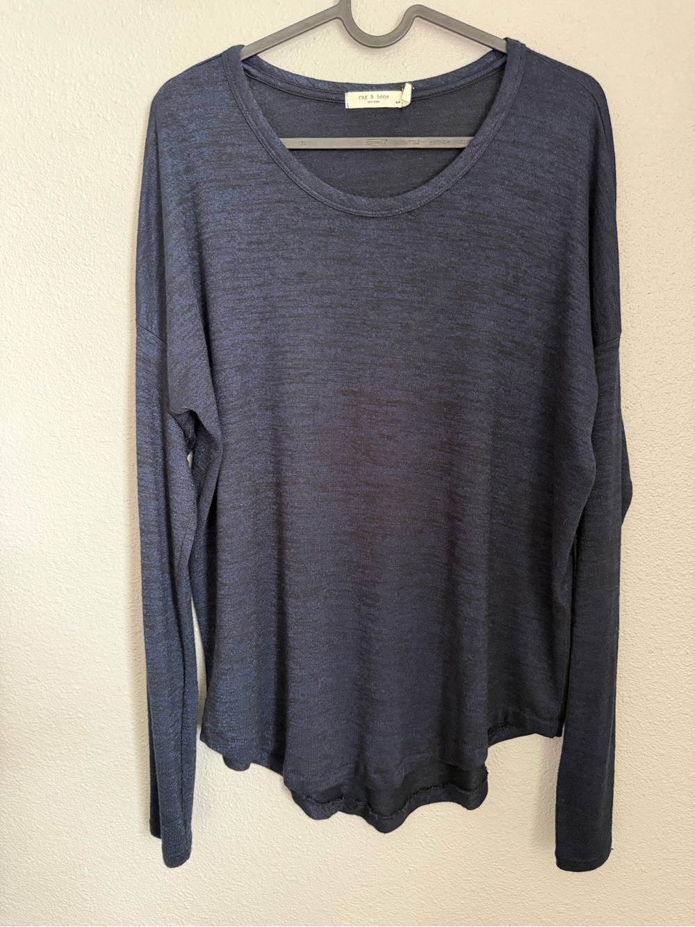 rag & bone New York Heathered Navy Long Sleeve Top | Size S/P | Soft Knit